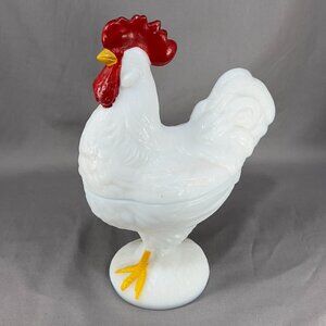 Vtg Westmoreland Standing Rooster Milk Art Glass Lid Candy Trinket Dish Country